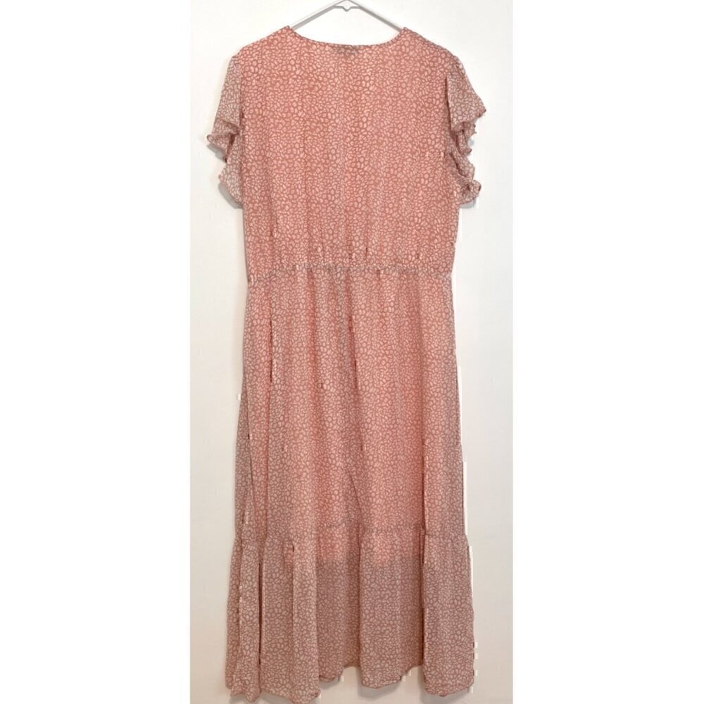 FASHION Flowy Midi Tiered Ditsy Floral Dress Rose Pink Faux Wrap XXL - NO BELT - Picture 13 of 15